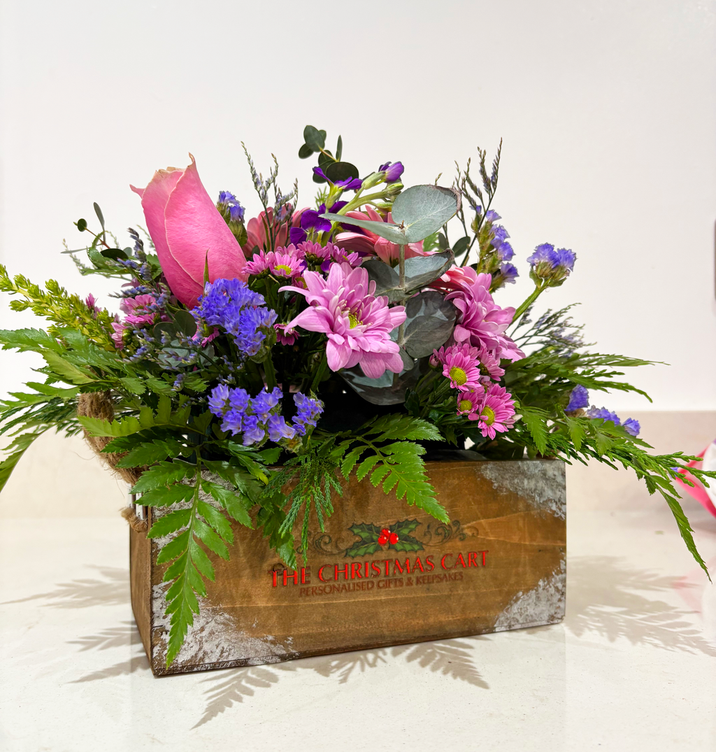 Pink & Purple Wooden Box Christmas Table Centrepiece