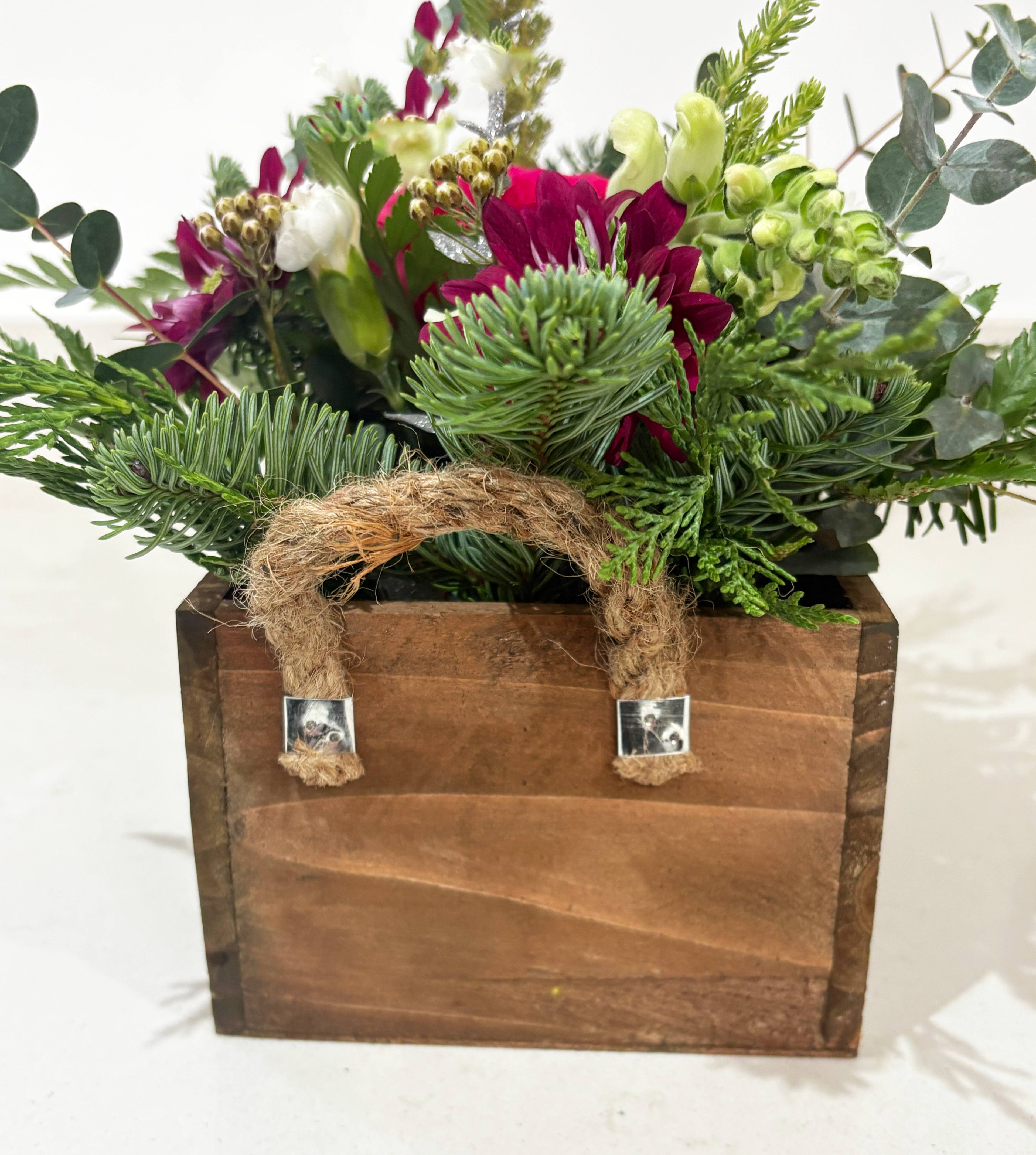 Red & White Wooden Box Christmas Table Centrepiece